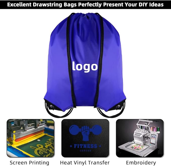 GoodtoU Drawstring Backpacks, Bags Bulk Nylon Backpack Draw String Back Bag Cinch Sack Gym Bag for Sport, Traveling, Team (Blue, 20Pcs)