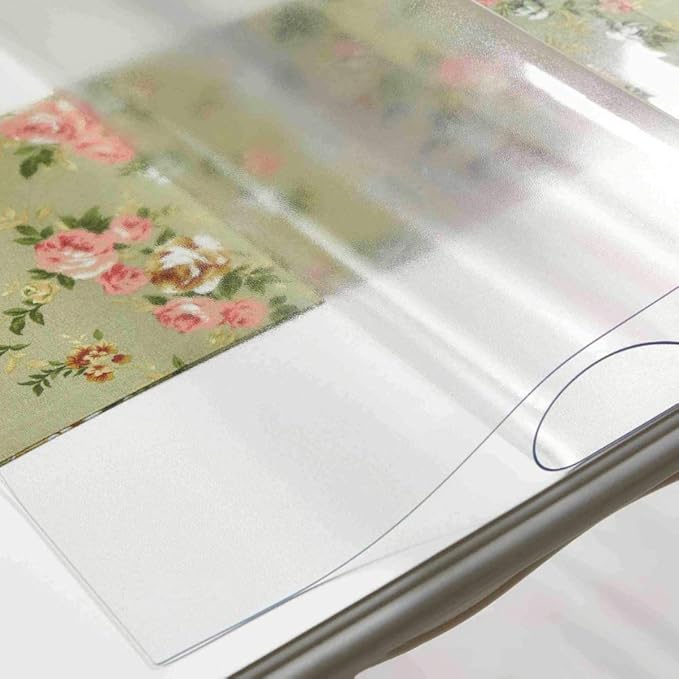 NECAUX Custom 48 x 71 Inch Frosted Table Cover Protector, 1.5mm Thick Wood Grain Transparent Table Pad Non-Slip Tablecloth Plastic Protective Pad for Dining Living Room Table Conference Table
