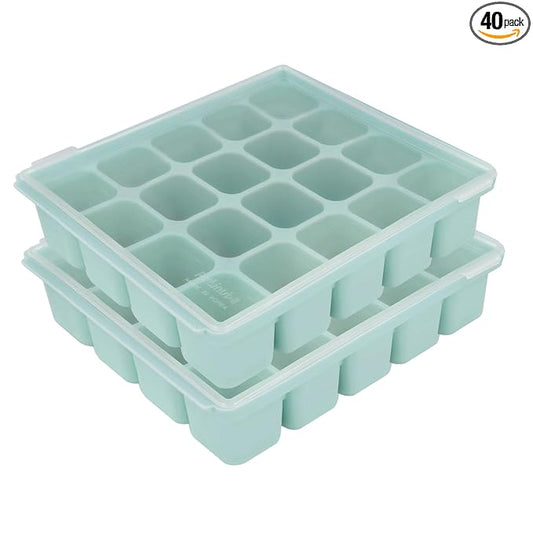 Baby Food Storage Silicone Cubes with Clip-On Lid Freezer Tray Baby Food Soups Purees Ice Safe Design Made in Korea (20cubes 0.8oz, Ocean Blue Set of 2)