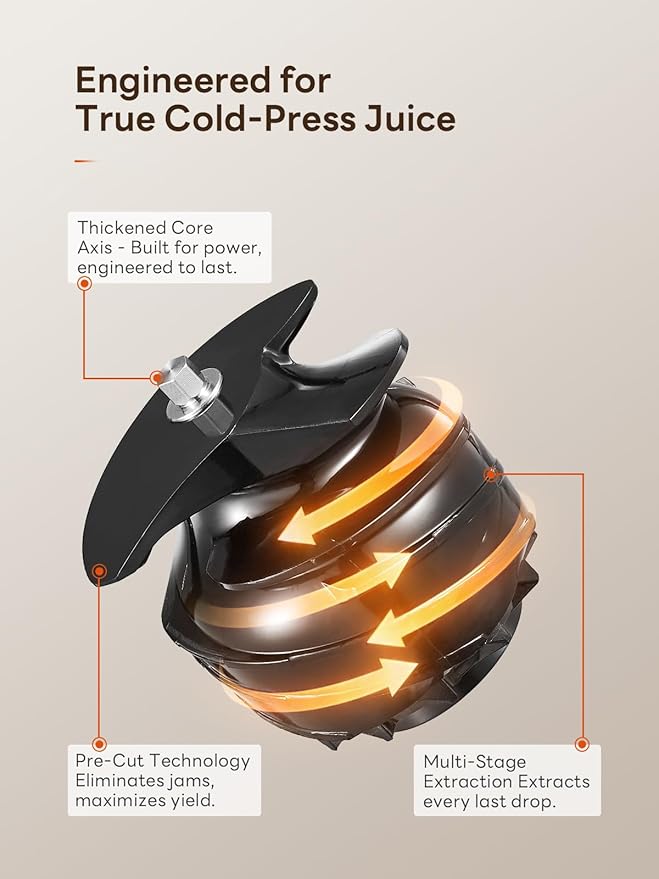 QCen Cold Press Juicer, 5.5” Wide Feed Chute Slow Masticating Juicer Machine for Whole Fruits and Vegetables, Easy to Clean (Gray)