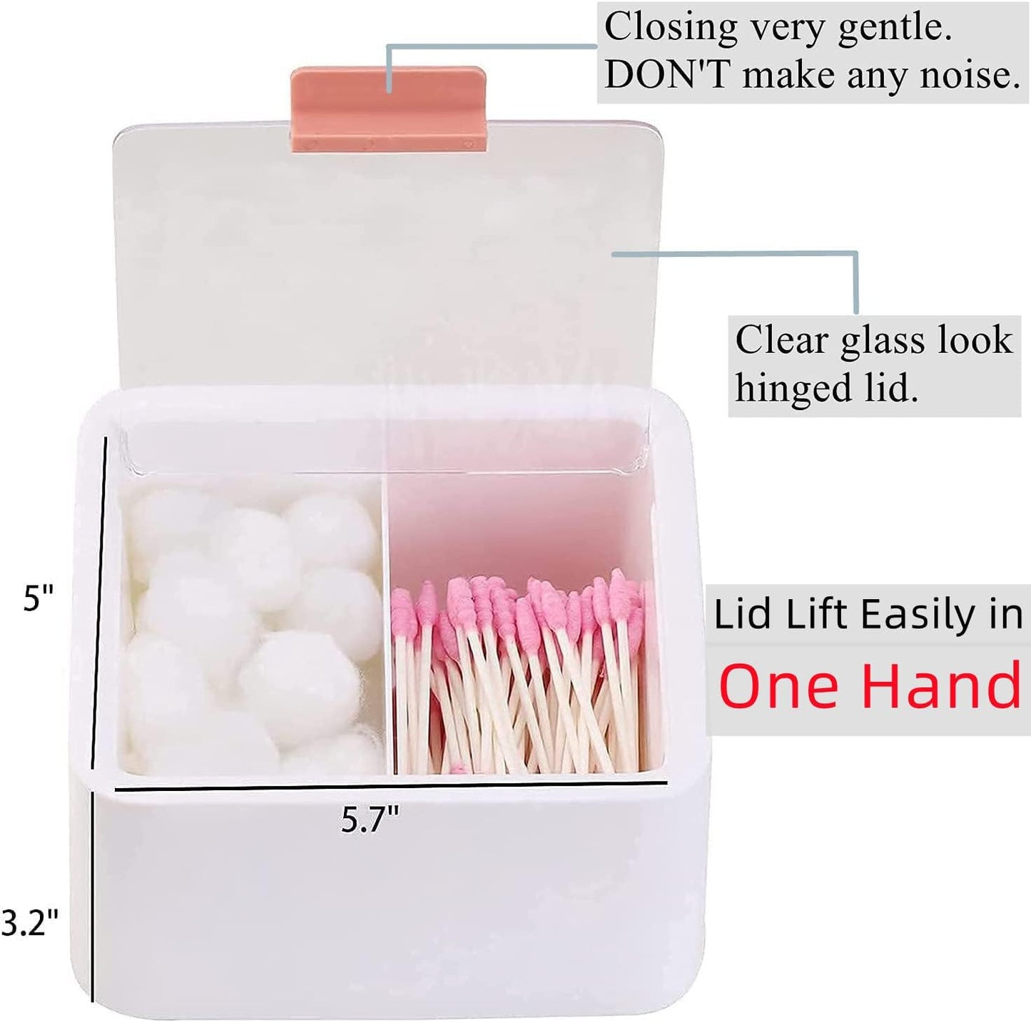 Tecbeauty 2pcs Qtips Holder - Large Cotton Swabs Dispenser, Bathroom Canisters, Storage Container, Hinged Lids, White