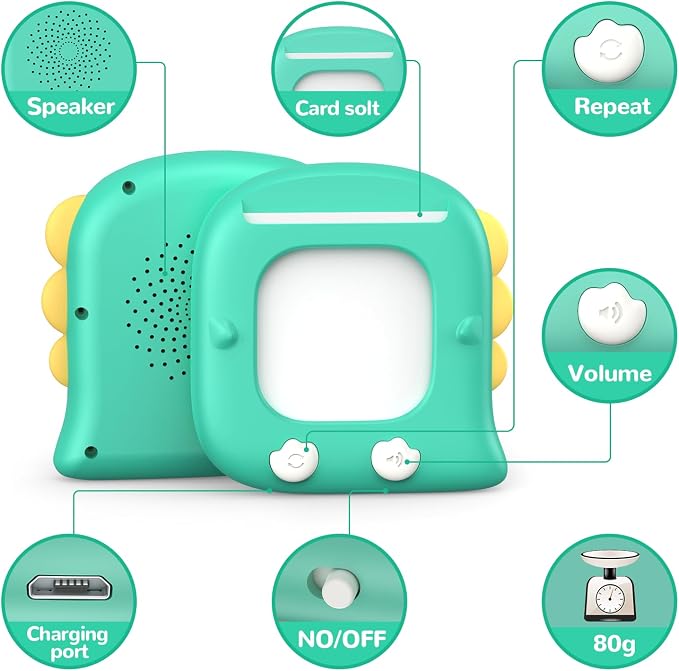 Kidzdo Talking Flashcards for Toddlers 1 2 3 4 5 6 Years Old, 520 Words Language Learning Toys, Pocket Speech Toys, Autism Toys for Kids 1-6, Birthday Gifts for Boys and Girls, Green