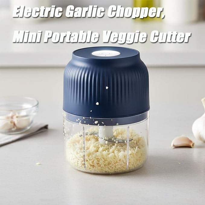 2026 Upgraded Household Electric Garlic Crusher, Capacity Electric Garlic Chopper, Mini Portable Veggie Cutter, 4 Sharp Stainless Steel Blades Mini Electric Food Chopper, Easy to Clean (2pcs)