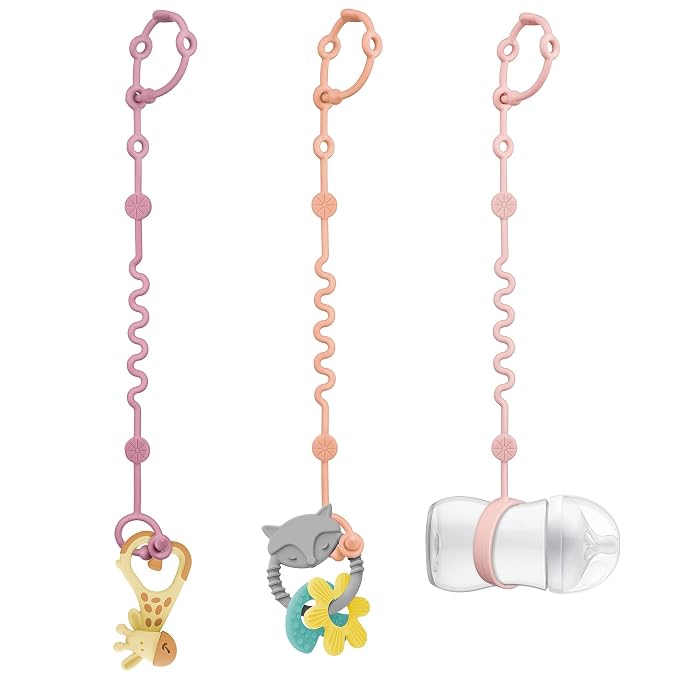 LittleHugs 3pcs Adjustable Toy Strap Holder - Silicone Baby Tether Pacifier Clip - Travel Essential Leash for Stroller, High Chair, Car Seat