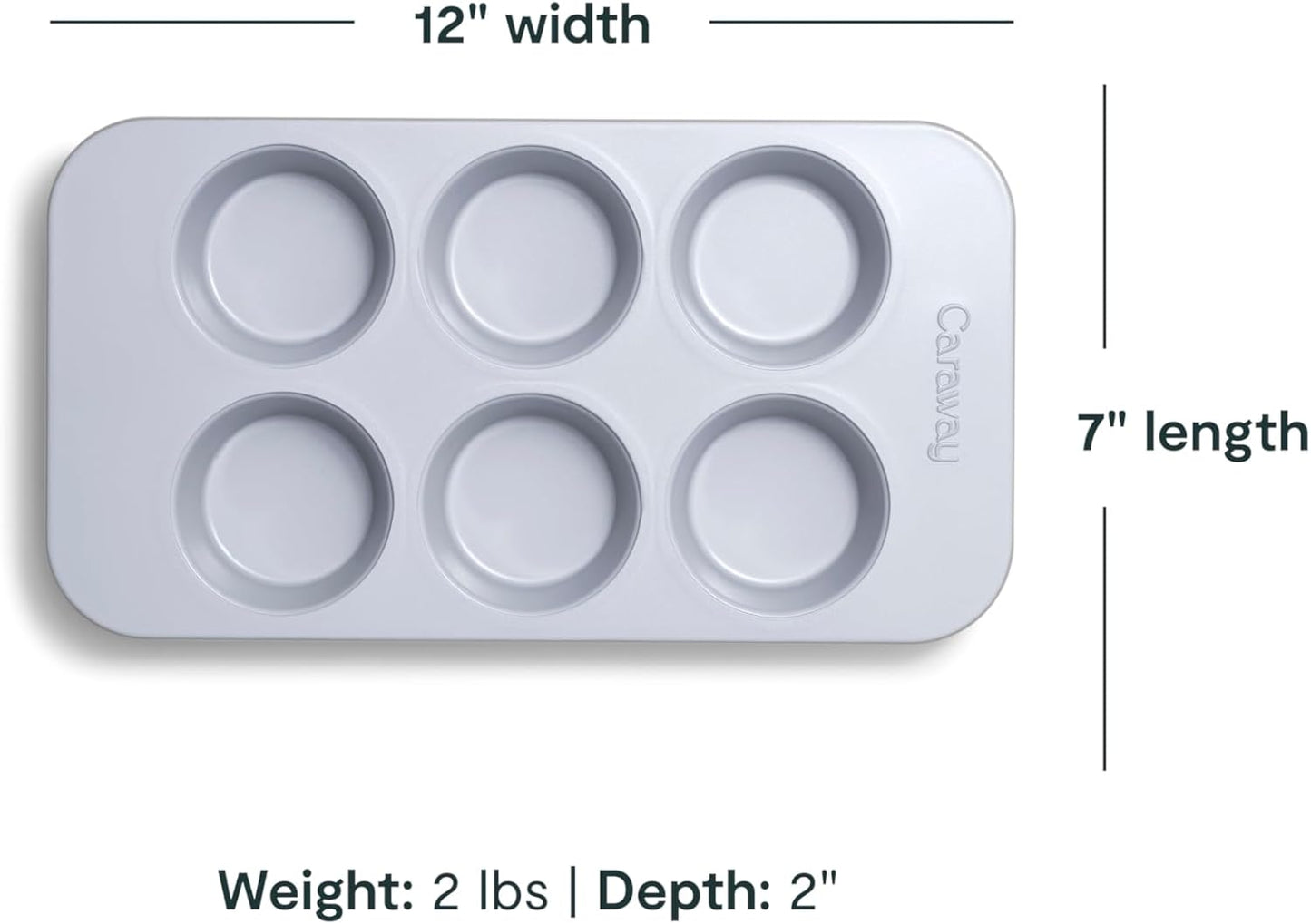Caraway Nonstick Ceramic 6 Cup Muffin Pan Duo – Non-Toxic, PTFE & PFOA Free – Oven Safe – Aluminized Steel Core – Small Muffin Pan for Baking Cupcakes, Muffins & More - Gray