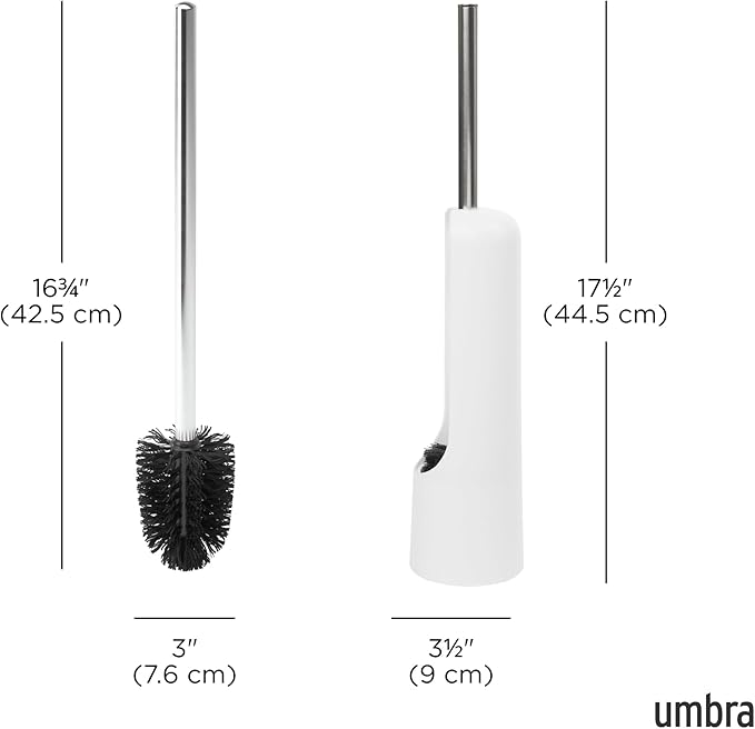 Umbra Touch Toilet Brush with Holder/Stand – Durable, Slim Cleaning Tool with Dense Bristles – Removes Stubborn Stains, White
