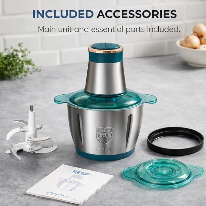 Food Processor,Electric Food Chopper,Fast Shredding for Meat, Vegetables, Fruits and Nuts,Electric Food Chopper with 4 Large Sharp Blades for Meat, Upgraded Button & Smart Overheat Protectio