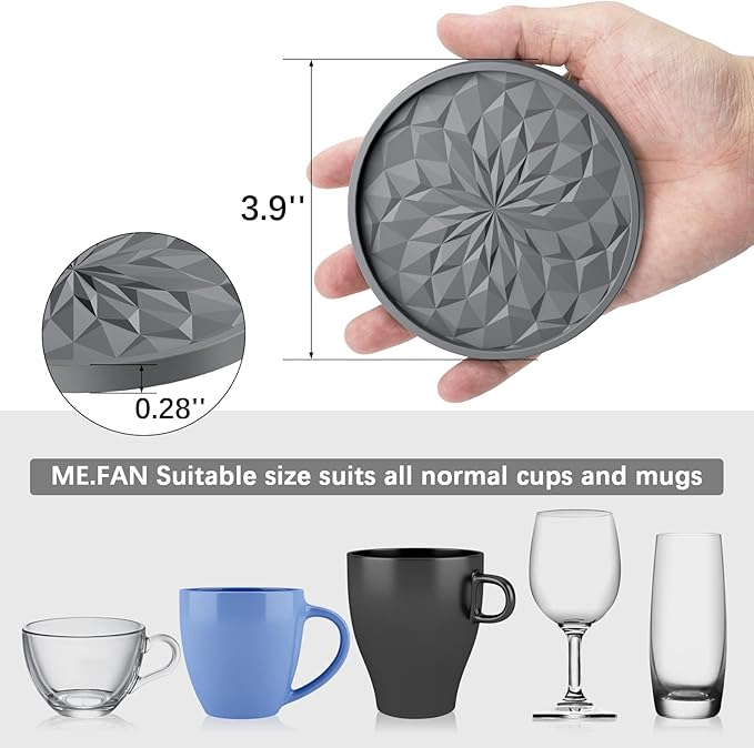 ME.FAN Silicone Coasters with Holder,[6 Pack] Drinking Coasters - Cup Mat for Hot or Cold Drinks, Thickened, Non-Slip, Non-stick,Deep Tray Yellow