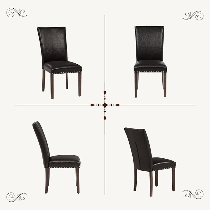 Furniliving Upholstered Dining Chairs Set of 2 - PU Leather Modern Farmhouse Kitchen Chairs, High-Back Dining Room Chairs with Wooden Legs for Kitchen Dining Room Living Room.Brown