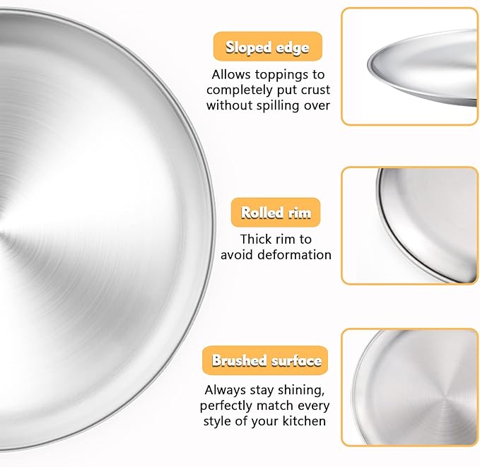 P&P CHEF Pizza Pan Set of 2, Stainless Steel Pizza Tray, Round Pizza Plate For Pie Cookie Pizza Cake, Non Toxic & Heavy Duty, Dishwasher Safe & Easy Clean, 13.5 Inch & Silver