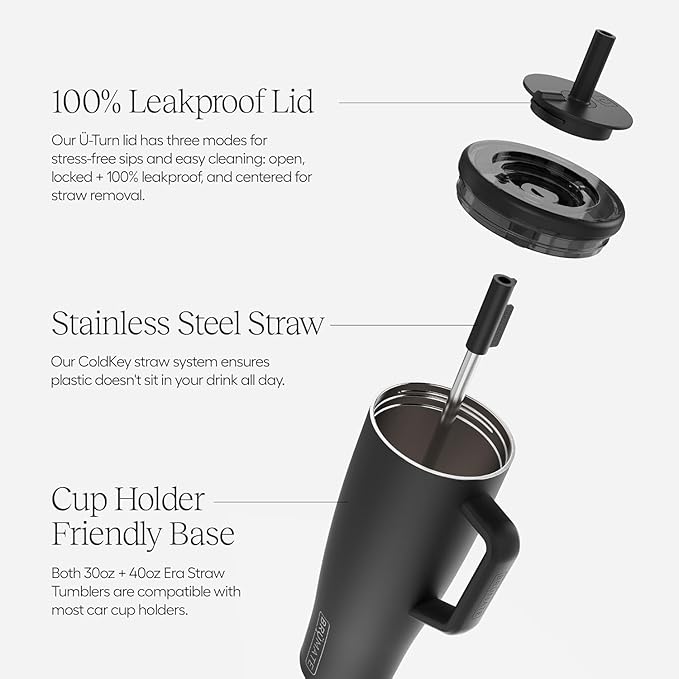 BrüMate Era 40 oz Tumbler with Handle and Straw | 100% Leakproof Insulated Water Bottle Tumbler with Lid and Flexible SoftSip Straw | Made of Stainless Steel | Cup Holder Friendly | 40oz (Primrose)