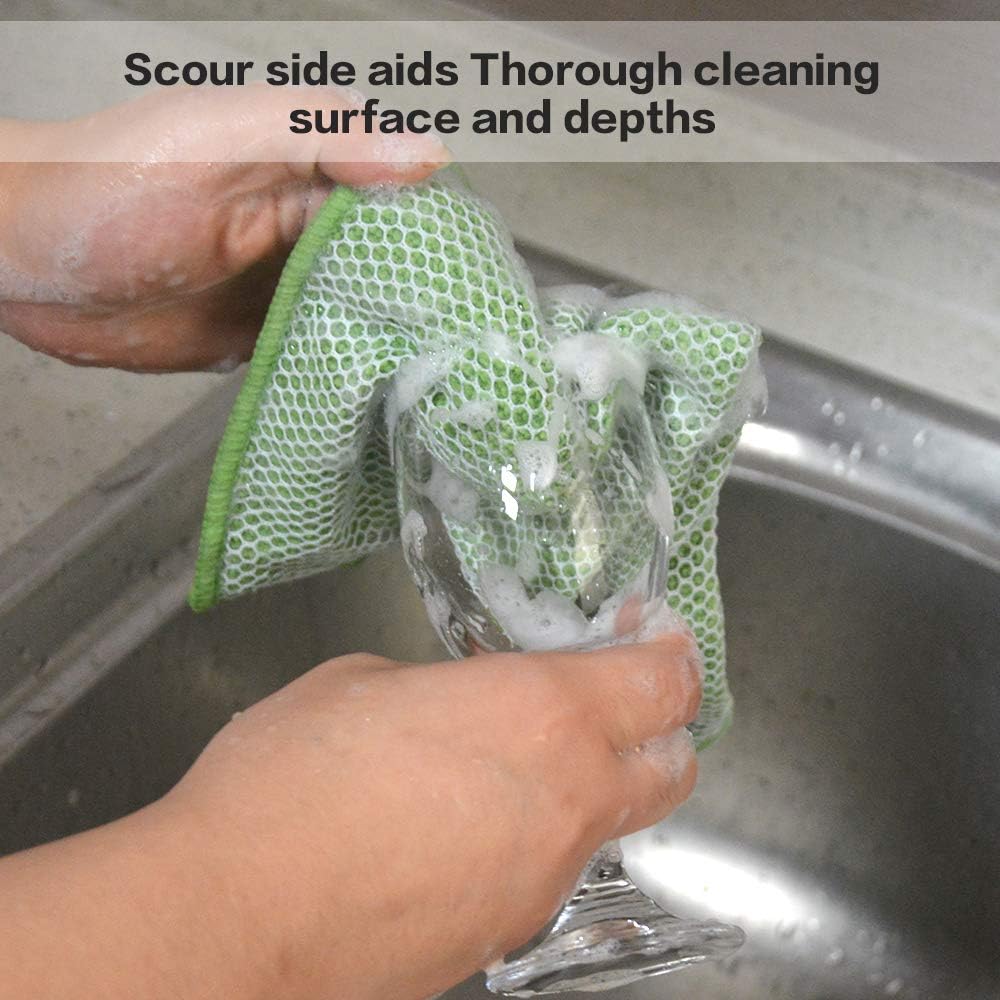 SINLAND Microfiber Dish Cloth for Washing Dishes Dish Rags Best Kitchen Washcloth Cleaning Cloths with Poly Scour Side 5 Color Assorted 12inchx12inch 10pack