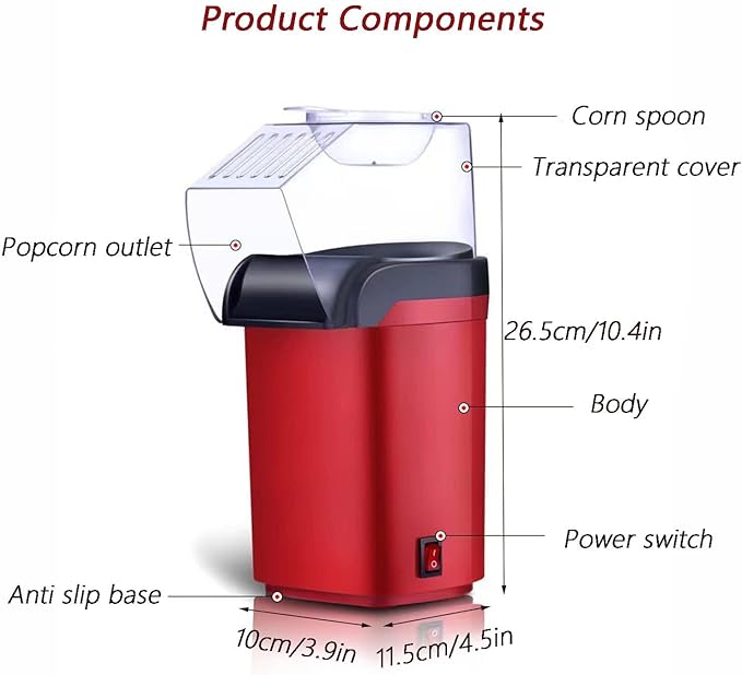 Nostalgia Hot Air Popcorn Popper Maker, 1200W Electric Pop Corner Machine, 16 Cups, 3 Minutes Done, Fully Automatic Healthy No Oil and No Sugar Corn Popcorn Machine (Black)