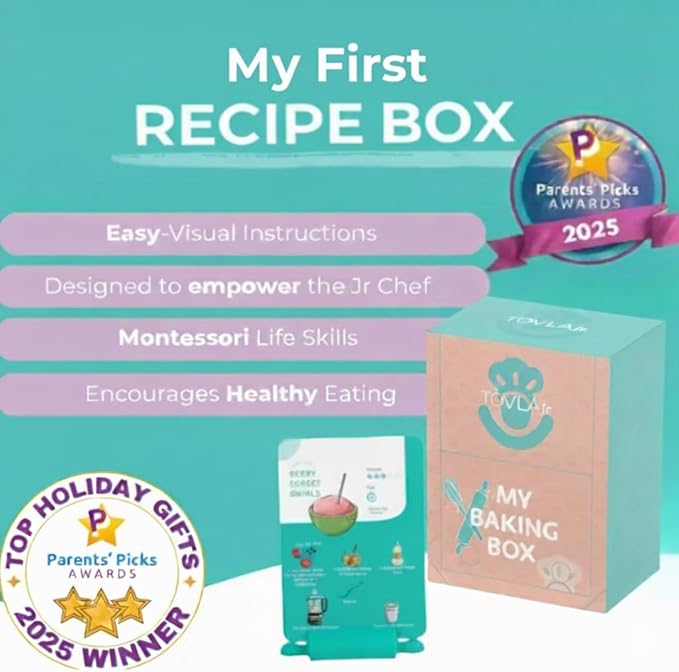My First Dessert Recipe Box for Kids: Montessori-Inspired, Easy-to-Follow Recipes with Visual Guides. Cookbook for Kids Ages 4+ with Storage Box and Recipe Stand.