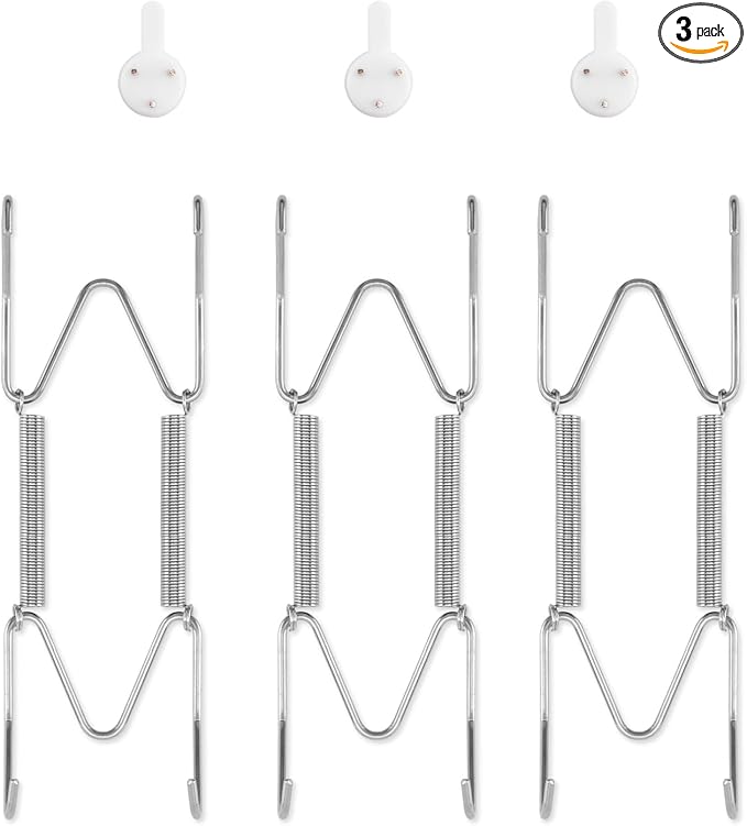 3 Pack Plate Hangers for The Wall, Suitable for 6-8 inch Art Plate, Stainless Steel Invisible Heavy Duty Wire Plate Holder with Wall Hooks, Plate Hangers for Displaying Plates, Platter, Dish, Silver