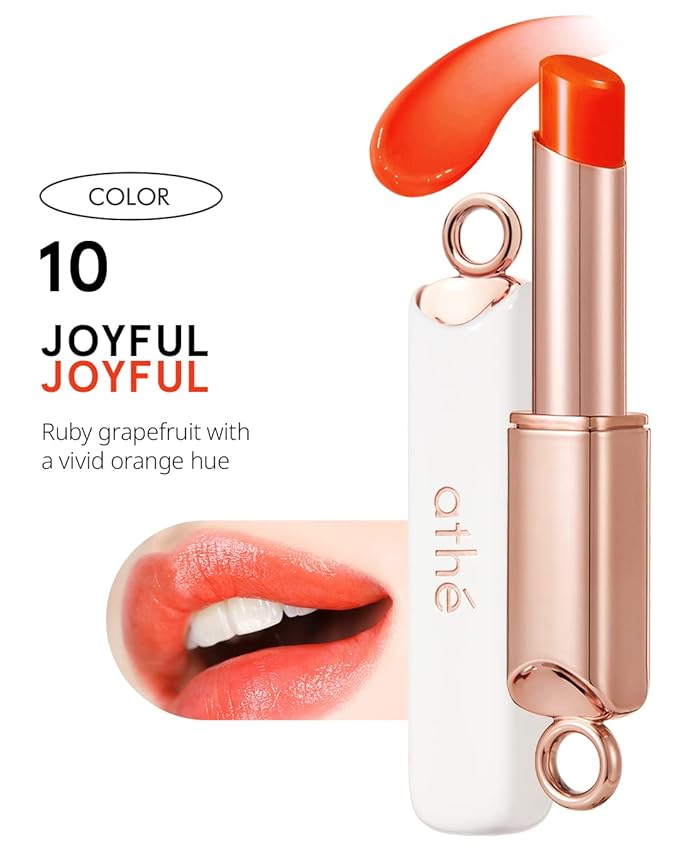 ATHÉ Authentic Lip Balm 10 JOYFUL (Tinted), Lightweight Wear & Plumping Lips without Stickiness, Moisturizing & Nourishing Plant-Based Vegan Chapstick for Dry, Petrolatum Free, Cruelty-Free