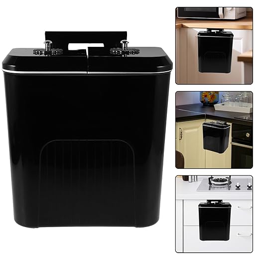 BESTOYARD Kitchen Trash Can Dual Compartment 9l Black Plastic Waste Basket with Lid for Bathroom Cabinet Hanging Compost and Recycling Bin Indoor Home Use