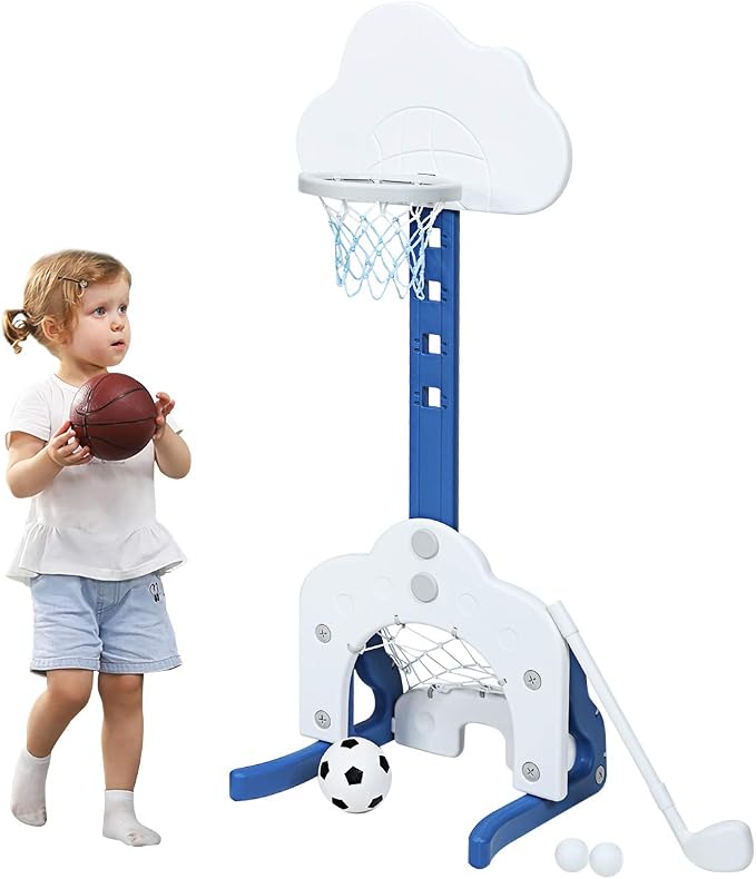 Costzon Kids Basketball Hoop, Toddler Sports Activity Center w/ 5 Adjustable Height Levels, Basketball Soccer Golf Game Set, Indoor Outdoor Basketball Hoop Set Gift for Baby Infant