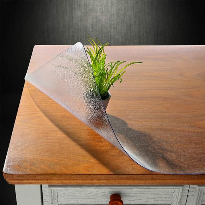 NECAUX Custom Multisize 1.5mm Thick Frosted PVC Table Cover Protector - 24 x 50 Inch Water Resistant Plastic Rectangular Vinyl Non-Slip Desk Pad for Coffee Table/Writing Desk