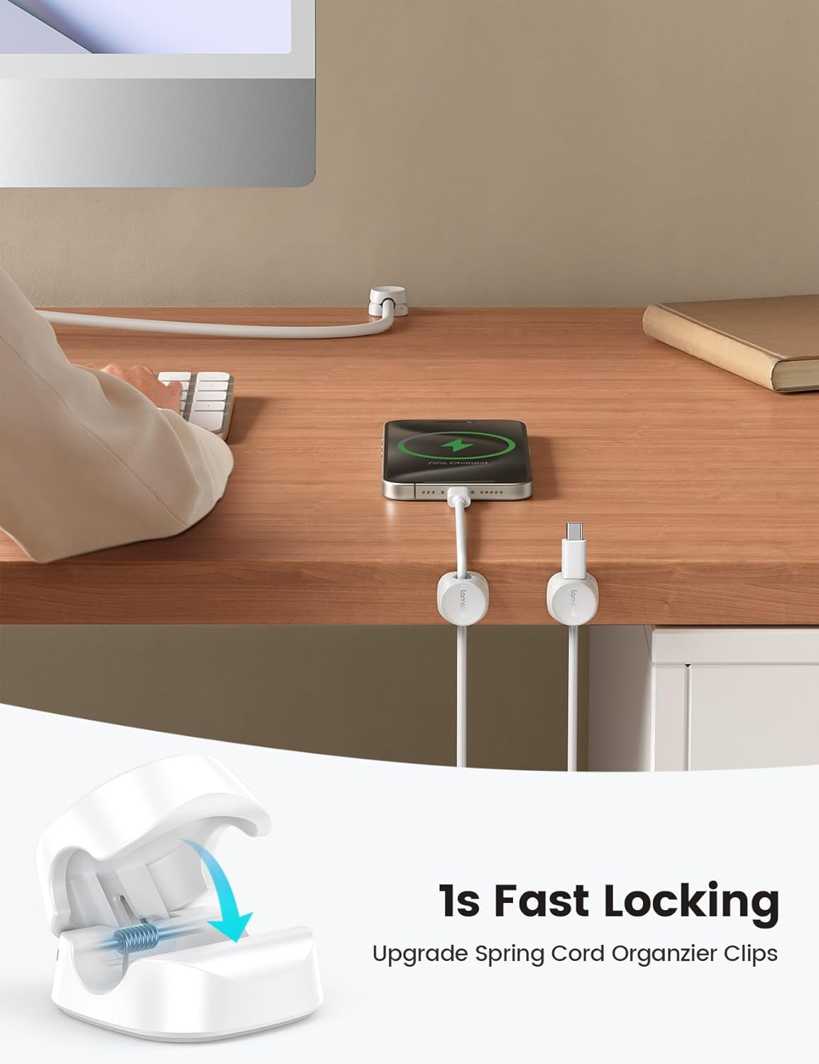 Lamicall 12Pack Spring Cord Organizer, Office Desk Accessories, Desk Cable Management Clips, Phone Charger Cord Holder for Nightstand, Home Workspace Organization Accessories, Dorm Room Essentials