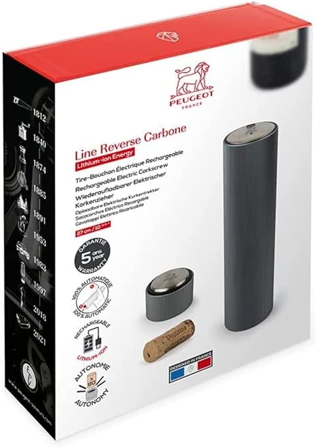 Rechargeable Electric Corkscrew fully automatic extraction, carbone, 21 cm - 8in.