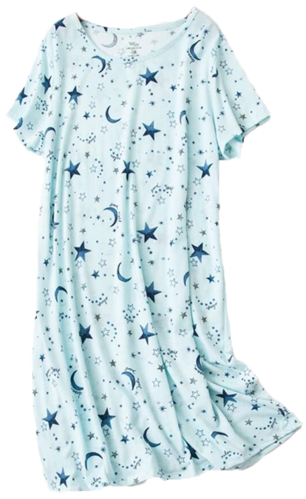 PNAEONG Women's Cotton stocking stuffers for adults Sleepwear Short Sleeves Stocking Stuffers For WomenSleepdress SY003-Cat+Star+Moon-S