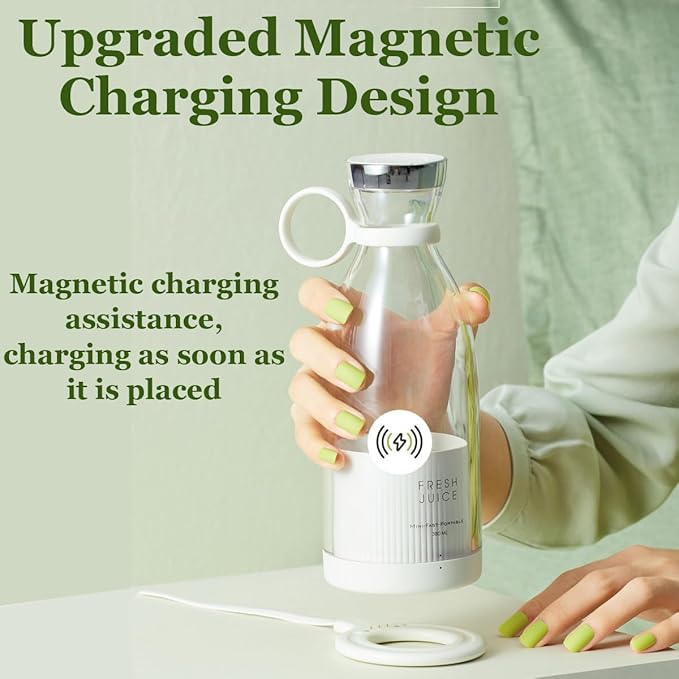 Upgraded Fresh Juice Blender Bottle Portable, Juicer Portable Blender Shake, 380ML USB/Magnetic Charging for Shakes and Smoothies, with Travel Cup and Lid (Black,USB charging)