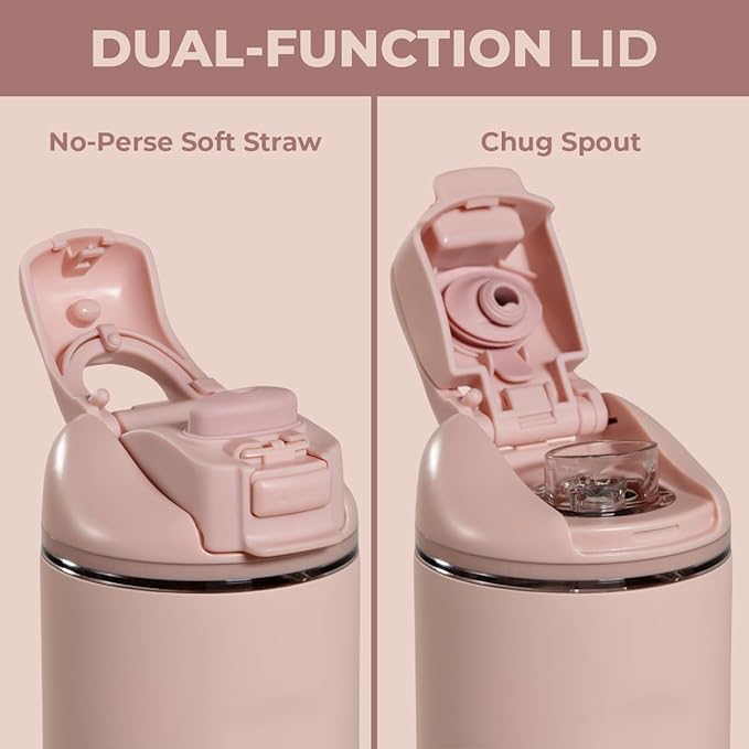 HydroJug Ease2o Water Bottle with Straw & Chug Lid, Stainless Steel, Vented Cap to Help Reduce Pressure, Water-Level Window, Cup Holder Friendly, Non-Slip Base – 40oz, Dusty Rose
