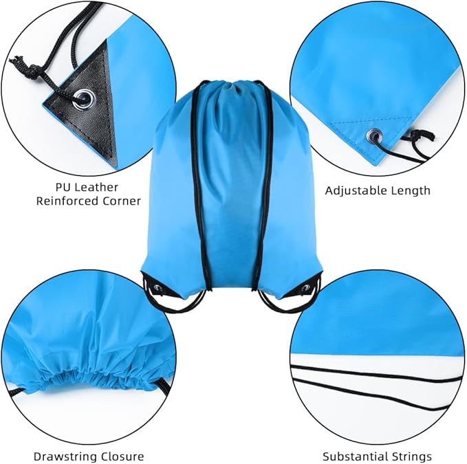GoodtoU Drawstring Bags, Drawstring Backpack Bulk Nylon Backpack Draw String Back Bag Cinch Sack Drawstring Gym Bag String Backpack for Sport, Traveling, Team (40Pcs, Sky Blue)