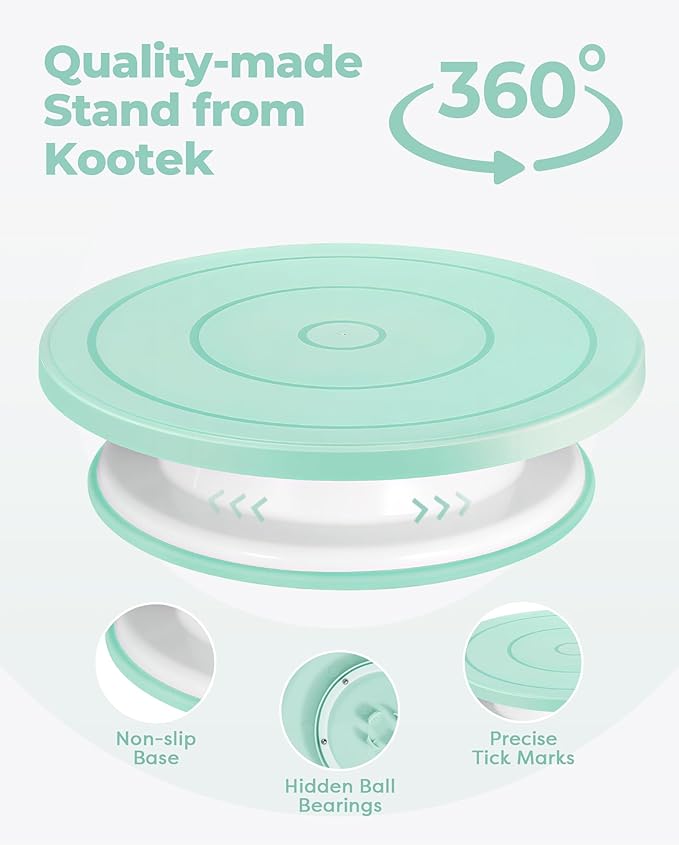 Kootek 158PCs Cake Decorating Kit, Baking Supplies Tools - Includes Cake Stand Turntable, 64 Icing Piping Tips Set, 2 Frosting Spatulas, 3 Scrapers, 50+2 Pastry Bags, Coupler, Video Tutorial, Booklet