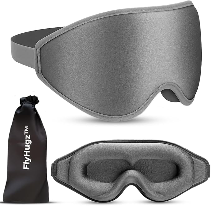 FlyHugz® 3D Travel & Home Sleep Mask | Ultra-Soft, 100% Light-Blocking Eye Mask for Deeper Sleep | Zero Eye Pressure, Adjustable Strap with Nose Bridge Design | Perfect for Travel and Insomnia