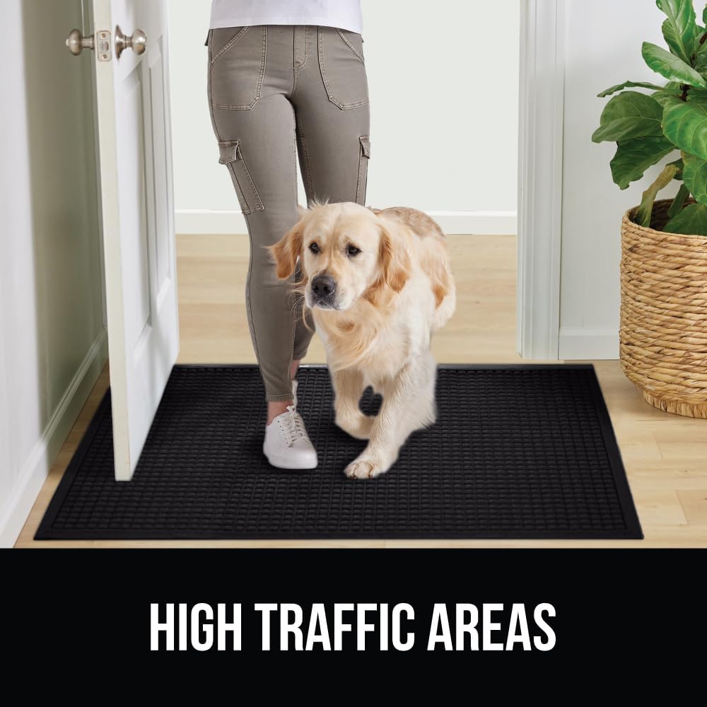 GORILLA GRIP Front Door Mat, Indoor Outdoor Ultra Absorbent HydroAbsorb Doormat, Absorbs Up to 1.7 Cups of Water, Stain and Fade Resistant, Rubber Backing Doormats, Captures Dirt, 29x17 Black