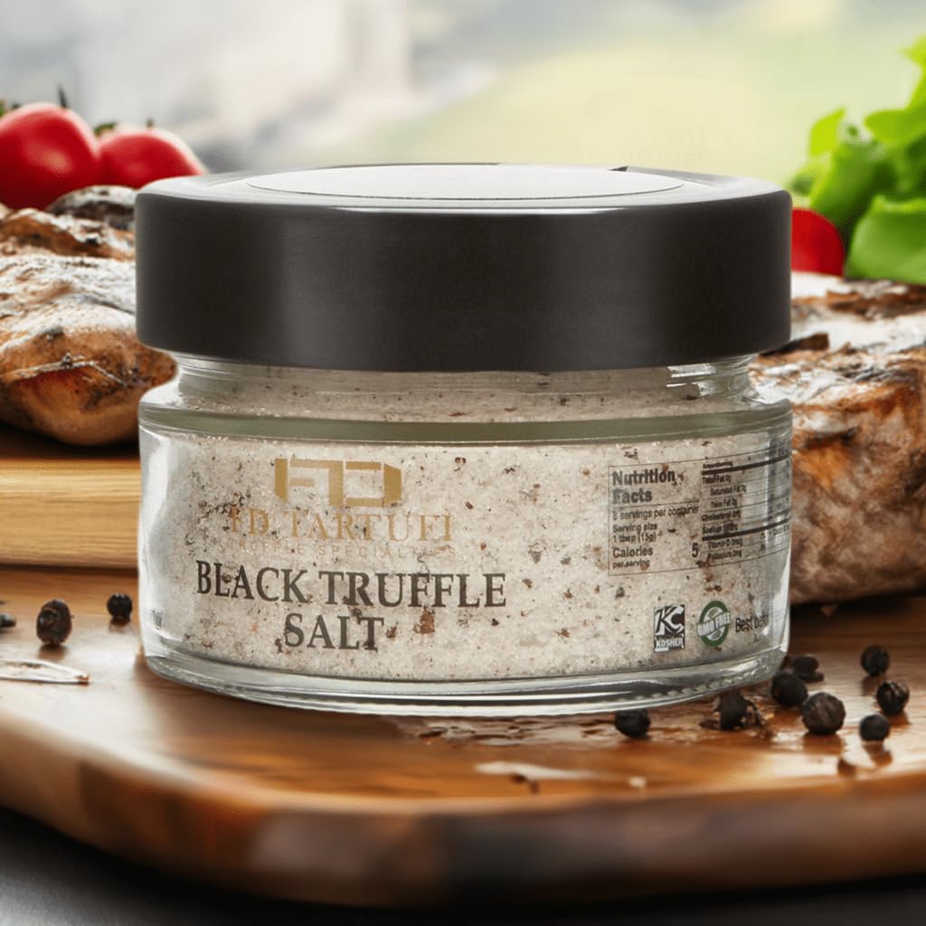 FD TARTUFI black Truffle Salt (120g) 4.23oz Coarse and Fine Natural Sea Salt | non gmo | Made in Italy | kosher | truffles