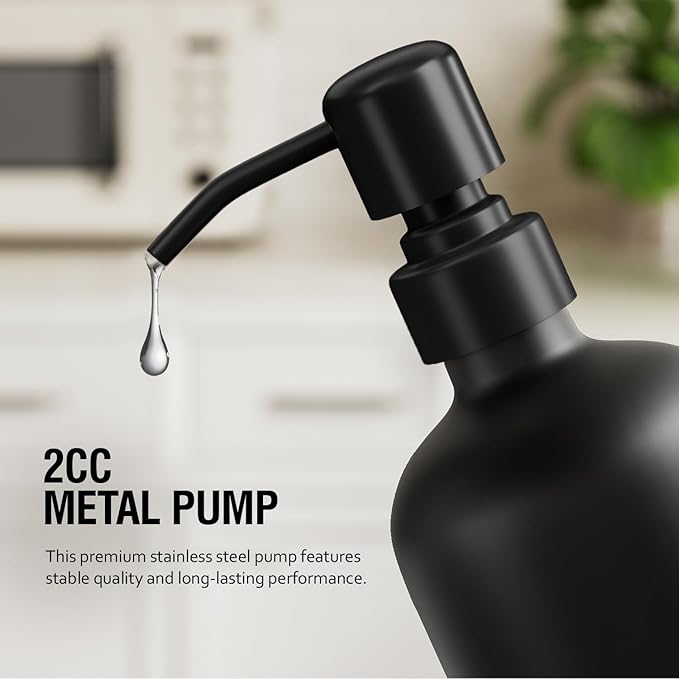 MOMEEMO Black Soap Dispenser Set, Contains Dish and Hand Soap Dispenser, Suitable for Kitchen Decor and Accessories. (Black)