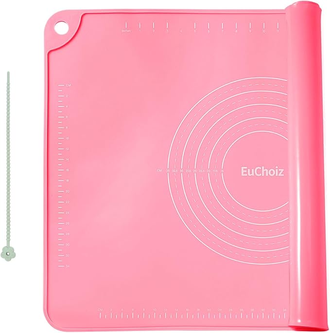 Silicone Pastry Mat 20"*16" Extra Thick Non Stick Baking Mat Food Grade Silicone Dough Rolling Bake Mat with Edge Heightening Pink