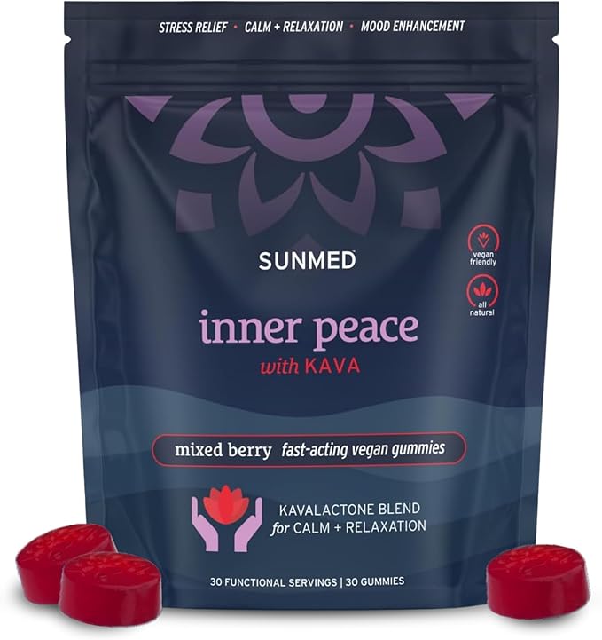 Kava Gummies for Stress Relief & Deep Calm – 100mg Kavalactones per Serving – Vegan, Pacific Island Root Extract | Mixed Berry Flavor, 30 Count