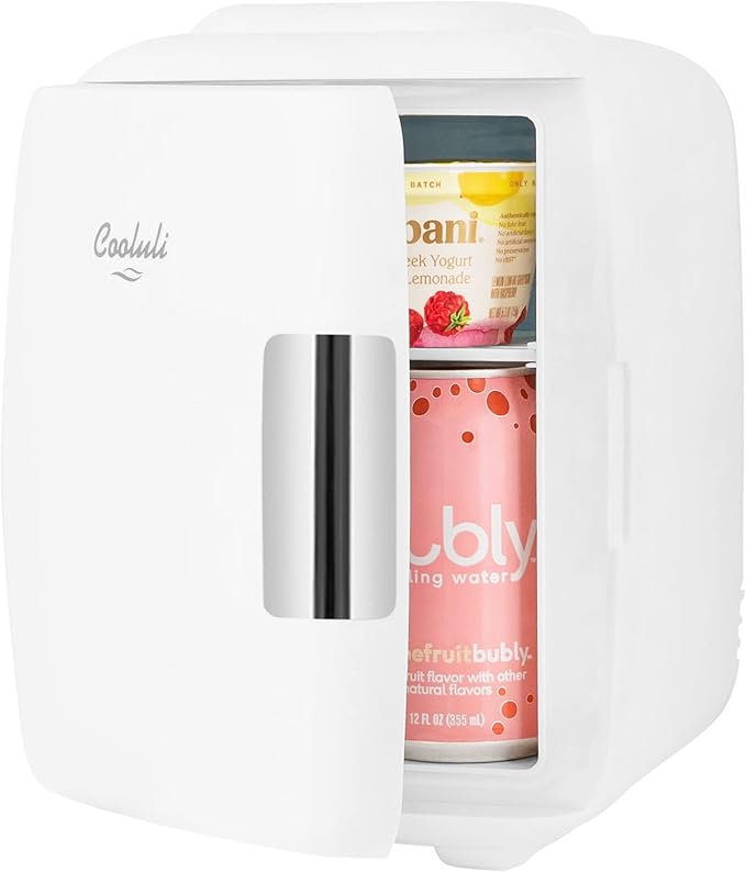 Cooluli Mini Fridge for Bedroom - Car, Office Desk & Dorm Room - Portable 4L/6 Can Electric Plug In Cooler & Warmer for Food, Drinks, Skincare Beauty & Makeup - 12v AC/DC & Exclusive USB Option, White