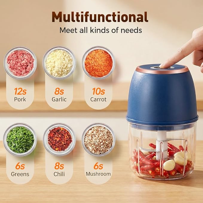 2026 New Electric Garlic Chopper,Vegetable Food Chopper,Mini Food Processor,Portable Rechargeable Cordless Chopper for Onion,Chili,Ginger,Nuts,Meat & Fruits 350ml (Blue)
