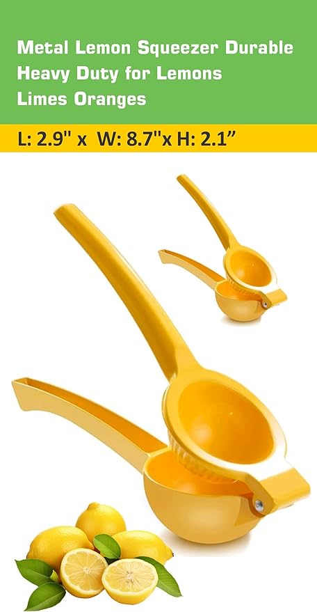 EcoQuality Heavy Duty Handheld Yellow Citrus Juice Squeezer Premium Lemon, Lime & Orange Press for Maximum Extraction Easy to Use, Durable and Rust Resistant Metal Manual Juicer (8)