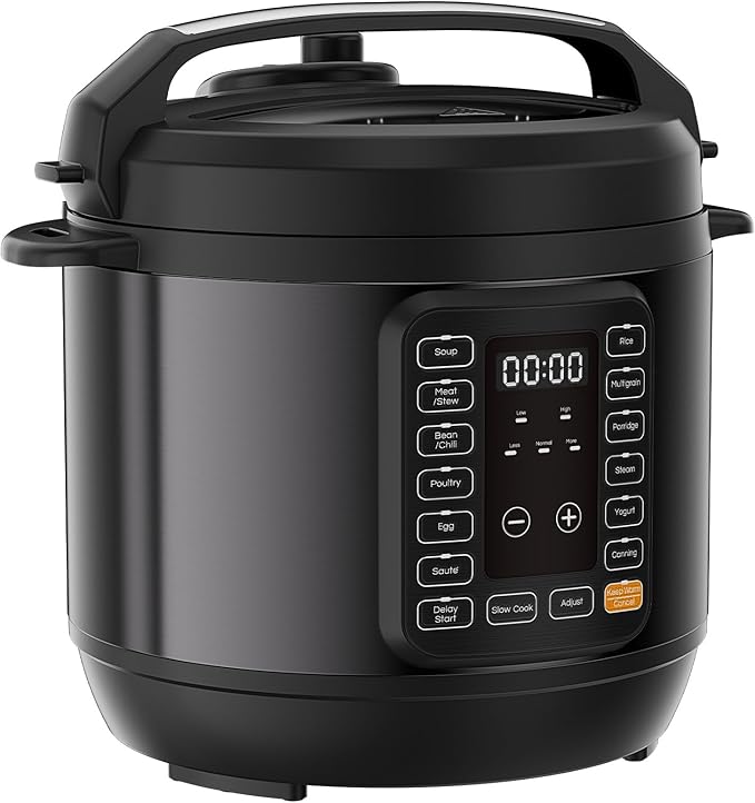 NEWBULIG 16-in-1 Electric Pressure Cooker, 6QT Multi Cooker with 12 Presets, Slow Cook Rice Steamer Sauté Soup Meat Stew Canning Yogurt Maker, Ceramic Inner Pot & Recipe Book Included, Black