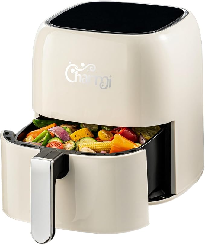 Charmi 5QT Air Fryer – Beautiful Retro Design, Stylish Countertop Look, Safe Auto Shutoff, Digital Touchscreen, 8 Cooking Presets, Digital Recipes Included(Cream White)