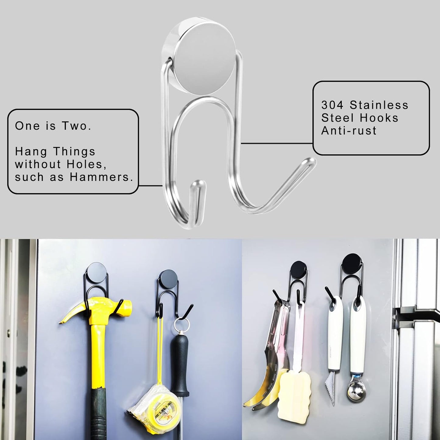 Magnetic Hooks Heavy Duty 304 Stainless Steel Hooks,Magnets Hanging Hooks for Refrigerator Grill Toolbox Cabins Outdoor,Cruise Essentials Camper Accessories,8pack(Silver 1.1in-2-40 8p)