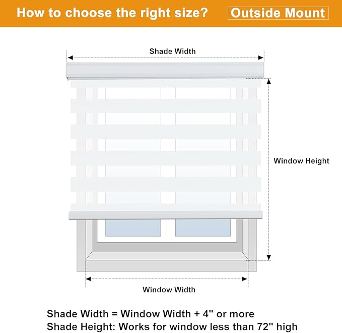 Persilux Zebra Shades Cordless, Light Filtering Roller Blinds for Windows (23" W x 72" H, White) Light Control for Day and Night, Sheer Shades for Home, Office, Bedroom, Bathroom