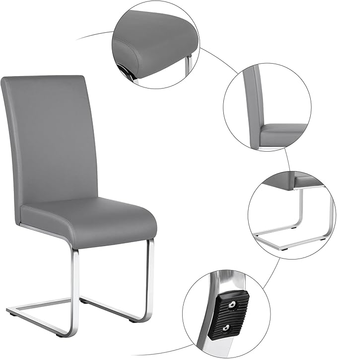 Yaheetech Dining Chairs Set of 2 Modern Faux Leather Upholstered Dining Room Chairs with High Back and Metal Chrome Legs for Kitchen/Living Room/Restaurant, Light Gray