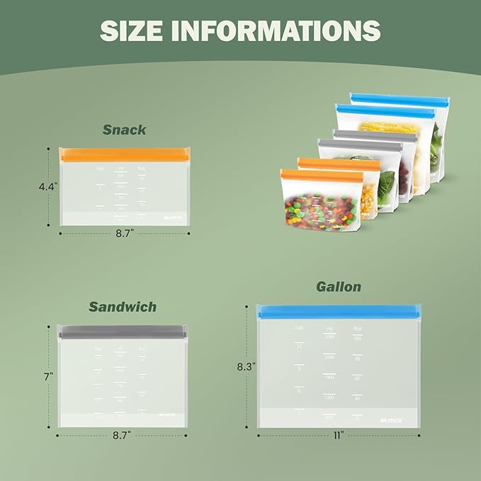 Dishwasher Safe Reusable Storage Bags Stand Up - BPA Free Reusable Sandwich Bags - Leakproof Gallon Freezer Bags, Silicone Food Storage Bags - Multicolor 4 Gallon + 6 Sandwich + 4 Snack Bags