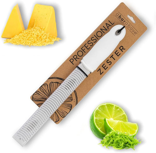 Cheese Grater & Lemon Zester A Bar Above 12” Chef-Grade Stainless Steel Rasp, Sharp Citrus Zester for Lemon, Lime, Ginger, Garlic, Parmesan & Hard Cheese, Professional Kitchen & Cocktail Garnish Tool