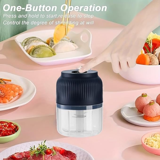 Electric Garlic Chopper,Mini Portable Veggie Cutter,Upgrade Electric Mini Garlic Chopper Set,Vegetable Chopper and Spiralizer with Container and Lid,USB Rechargeable (White)