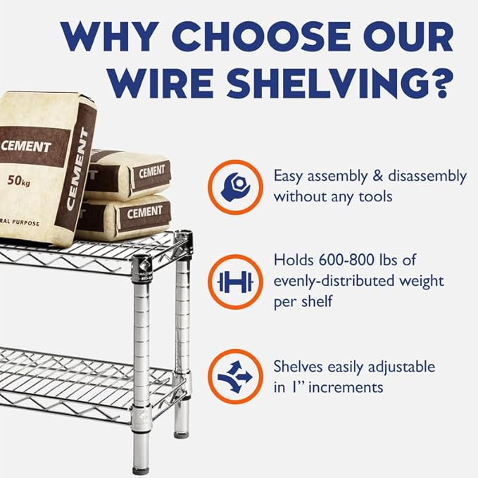 Shelving Inc. 14" d x 24" w Chrome Wire Shelving with 2 Tier Shelves, Weight Capacity 800lbs Per Shelf