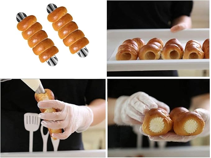 Cream Horn Molds, 16 Pack 5 Inch Pastry Roll Molds with Piping Bags Reusable, Cleaning Brush, Long Cream Icing Piping Nozzle Baking Accessories Tool for Mum and Baker