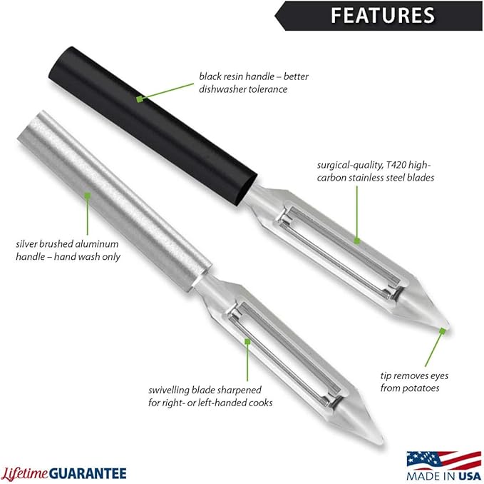 Rada Cutlery Vegetable Peeler (R132), 1.75" Stainless Steel Swiveling Blade, Silver Handle, Pack of 6